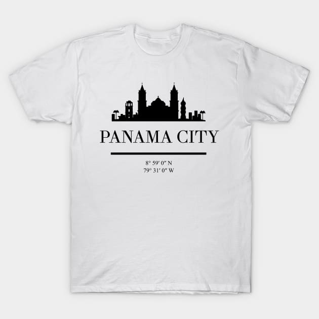 PANAMA CITY PANAMA BLACK SILHOUETTE SKYLINE ART T-Shirt by deificusArt